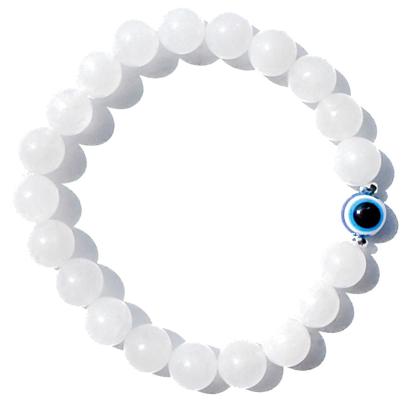 White Jade and Evil Eye Mala Bracelet