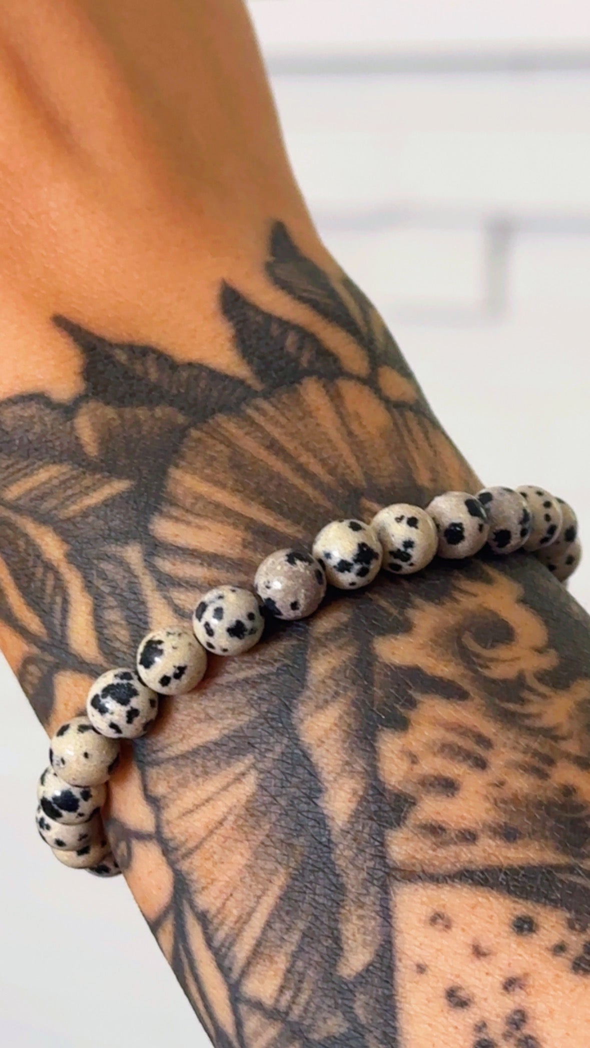 Dainty Dalmatian Jasper Mala Bracelet